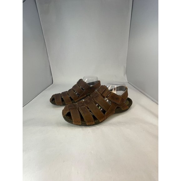 Timberland Mens Sandals Brown Leather Peep Toe Hook & Loop size  8 - Picture 5 of 8
